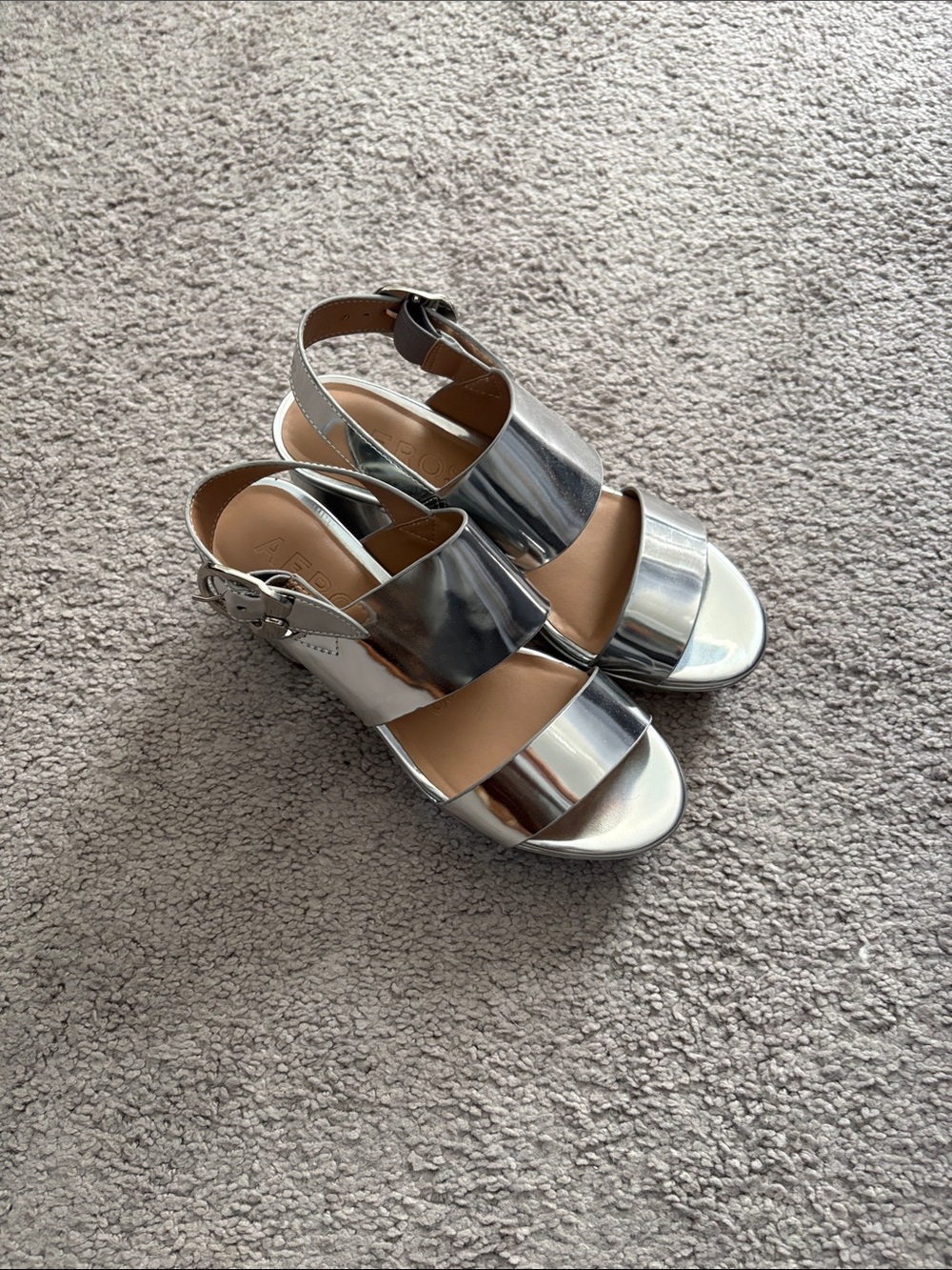 Womens Silver Metallic Slingback Sandals with Buckle